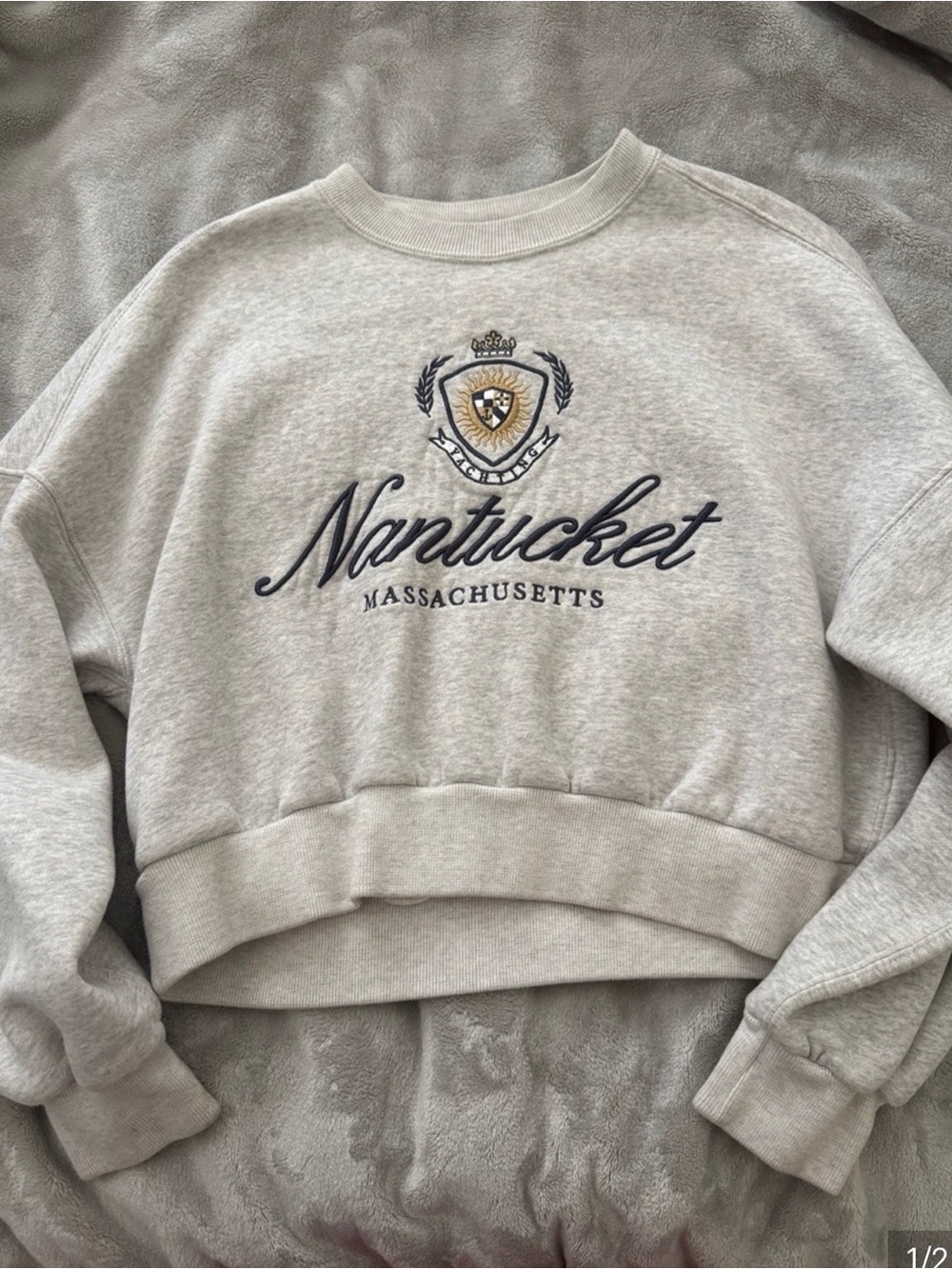 Abercrombie & Fitch Nantucket Embroidered Crewneck Sweater - Light Gray